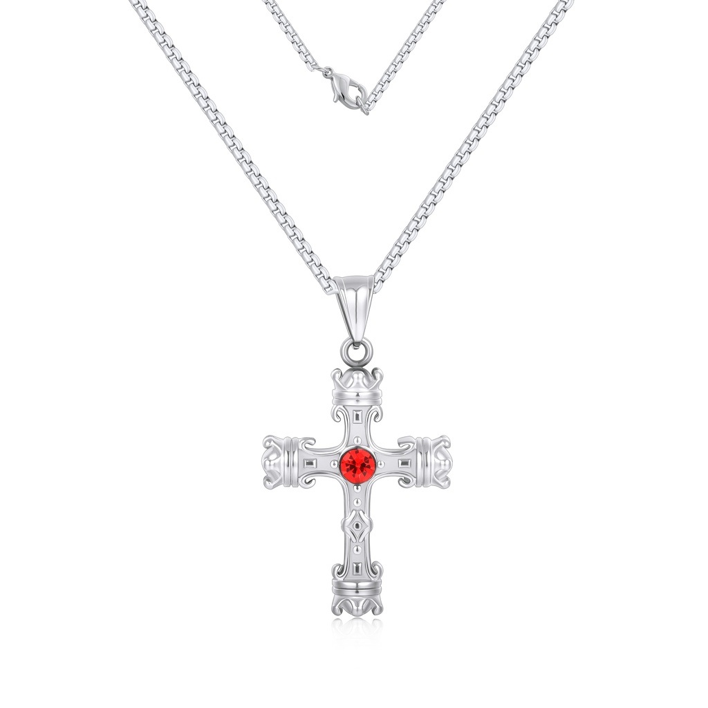 Stainless Steel Cross Pendant Necklace with Polished Chain Design