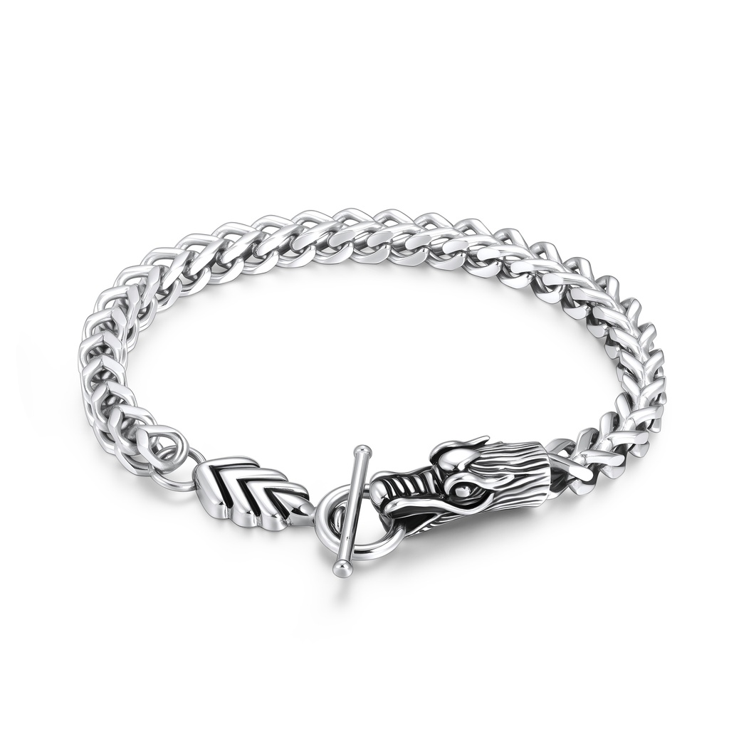 Stainless Steel Dragon Head Chain Bracelet with Toggle Clasp