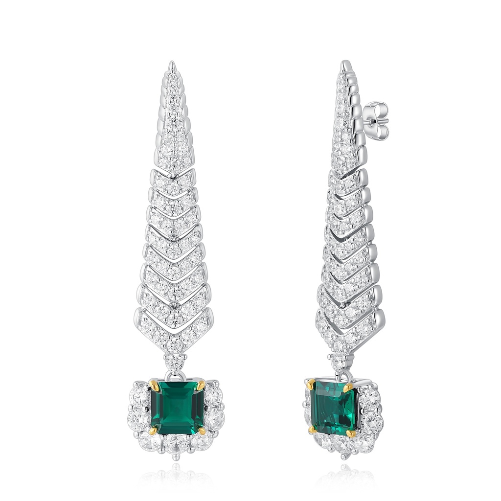 Stainless Steel Drop Earrings with Green and Clear Crystals