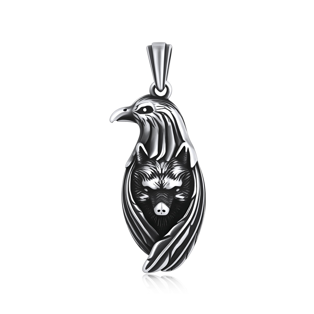 Stainless Steel Eagle and Wolf Pendant Totem Amulet for Protection
