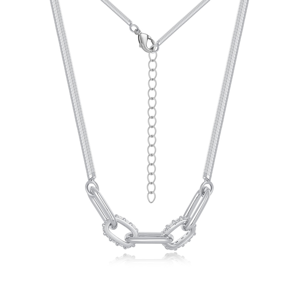 Bold silver necklace with polished chain-link design and shine.