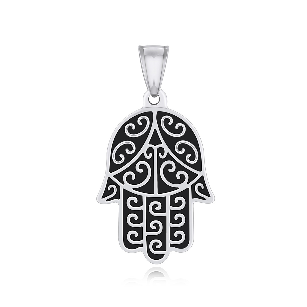 Stainless Steel Hamsa Hand Pendant Protective Spiritual Black Design