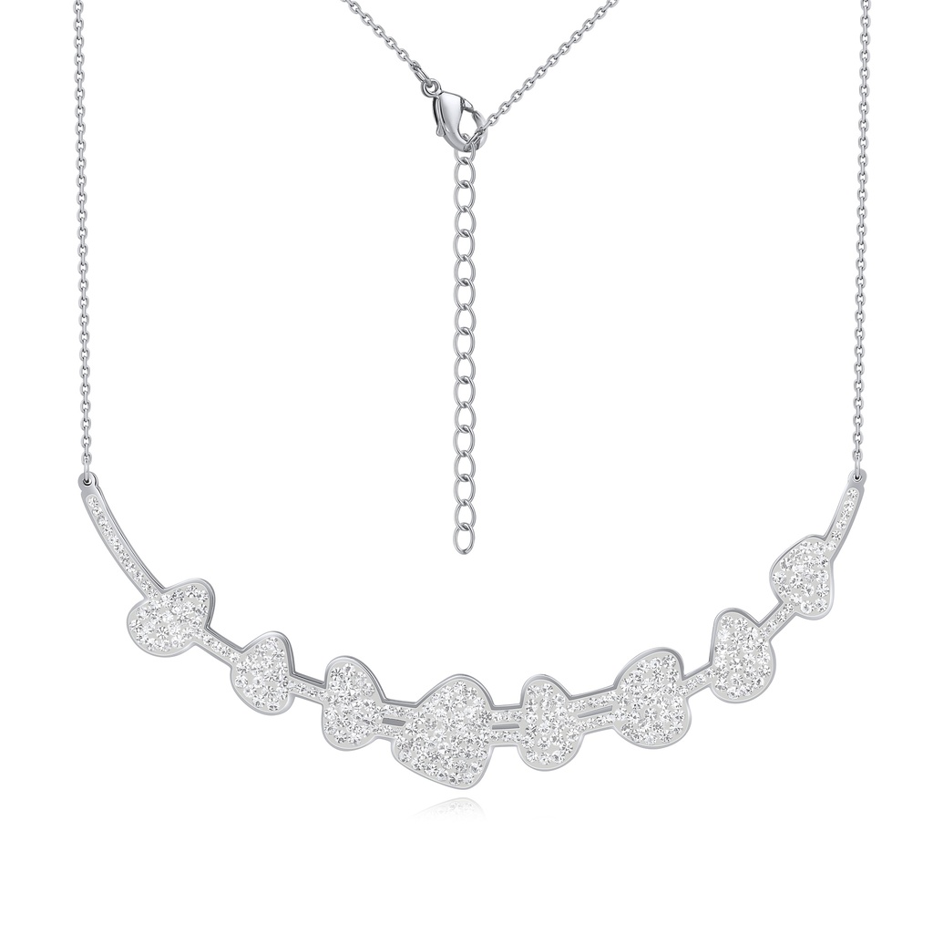 Stainless Steel Heart Cluster Necklace with White Crystal Accents