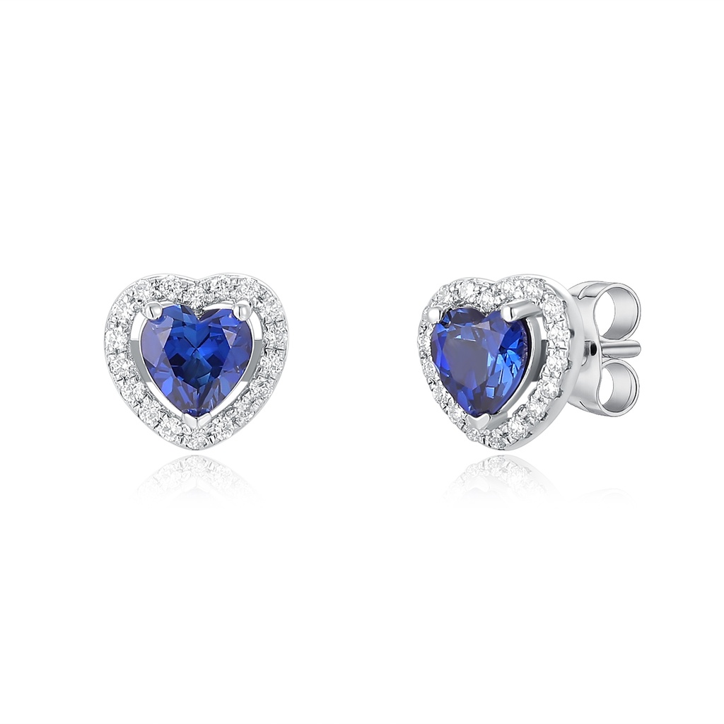 Stainless Steel Heart Earrings with Blue Gemstones and Crystals