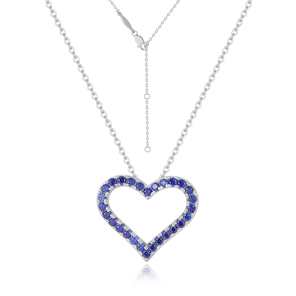 Stainless Steel Heart Necklace with Blue Gemstone Crystal Accents