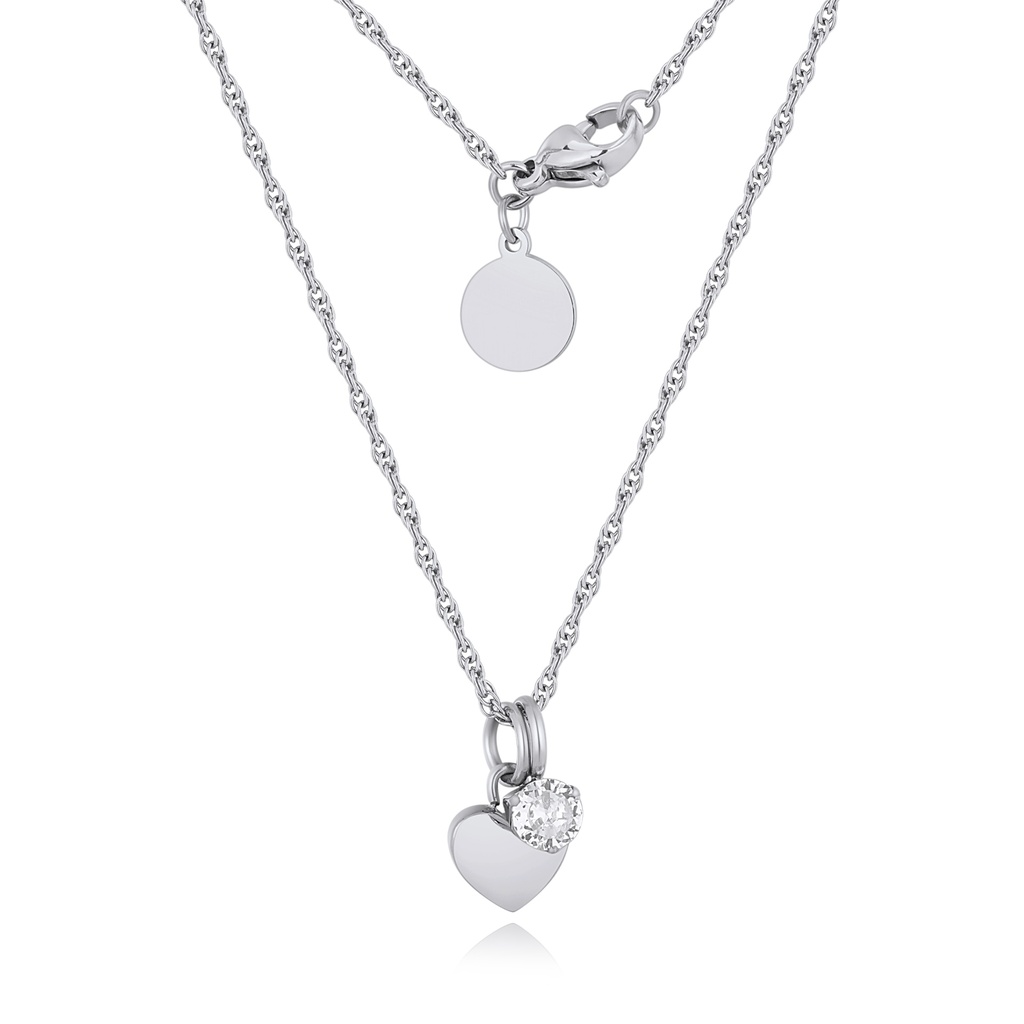 Stainless Steel Heart Pendant Necklace with Sparkling Cubic Zirconia
