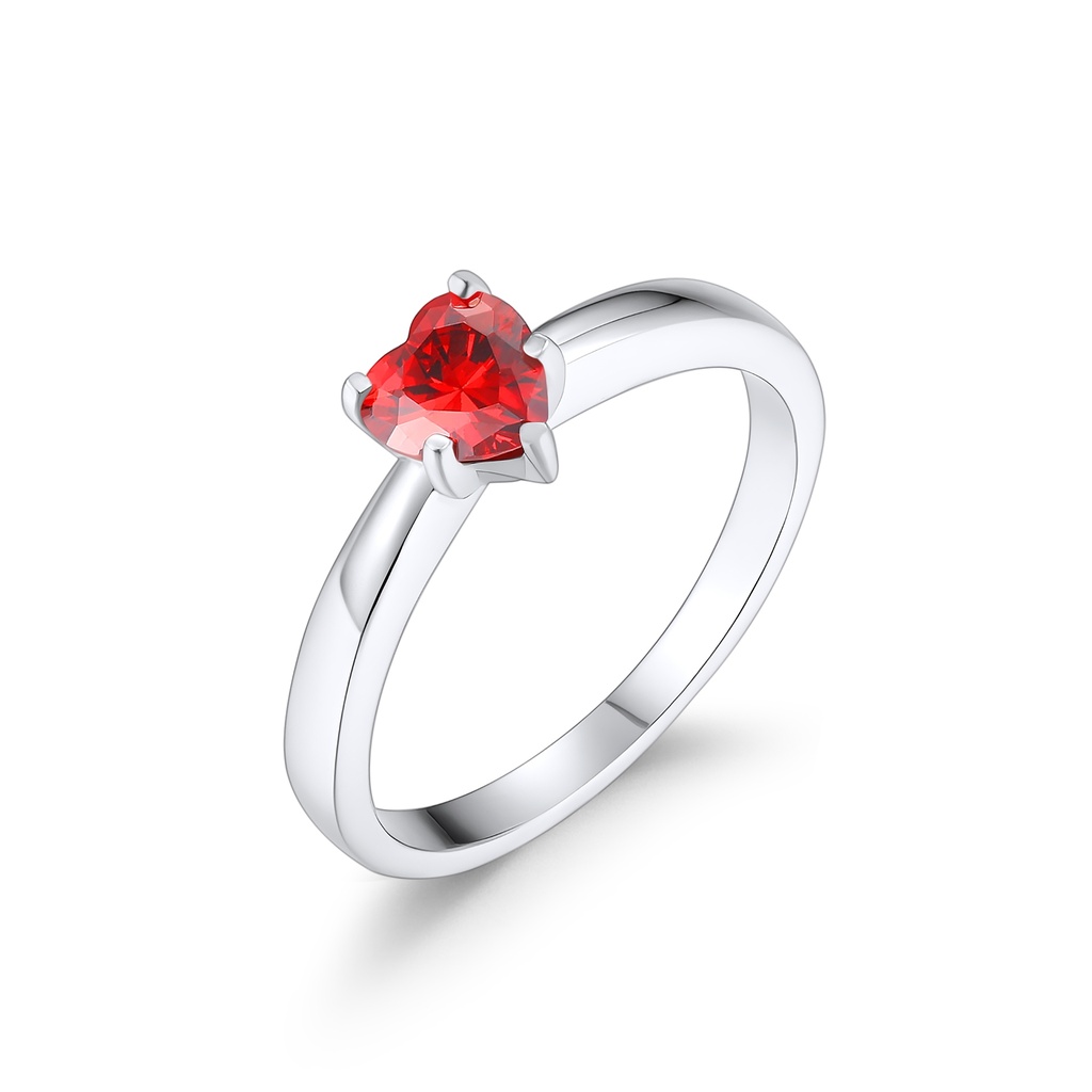Stainless Steel Heart Ring with Brilliant Red Crystal Center
