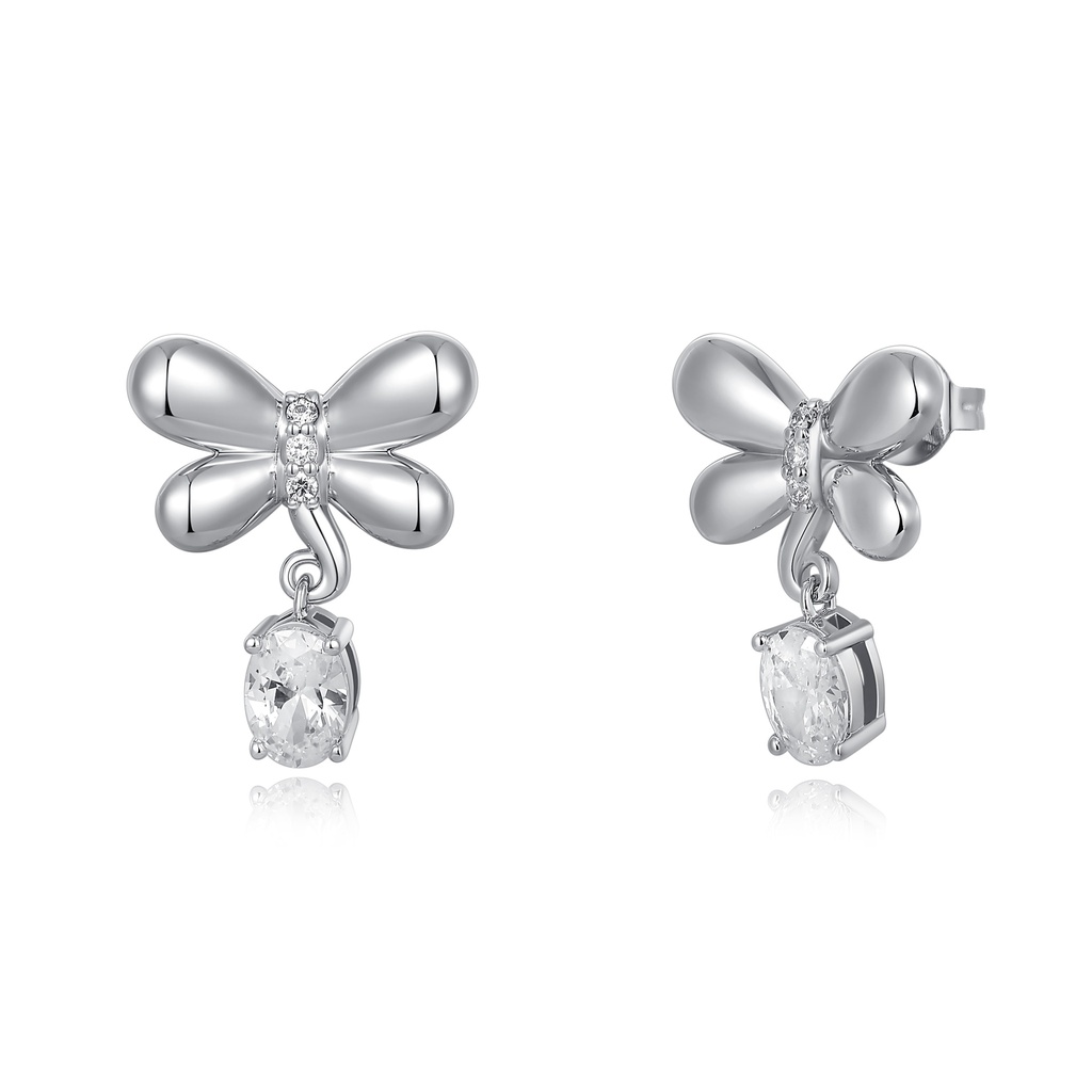 Bow Drop Earrings with Clear Oval Crystal Charm