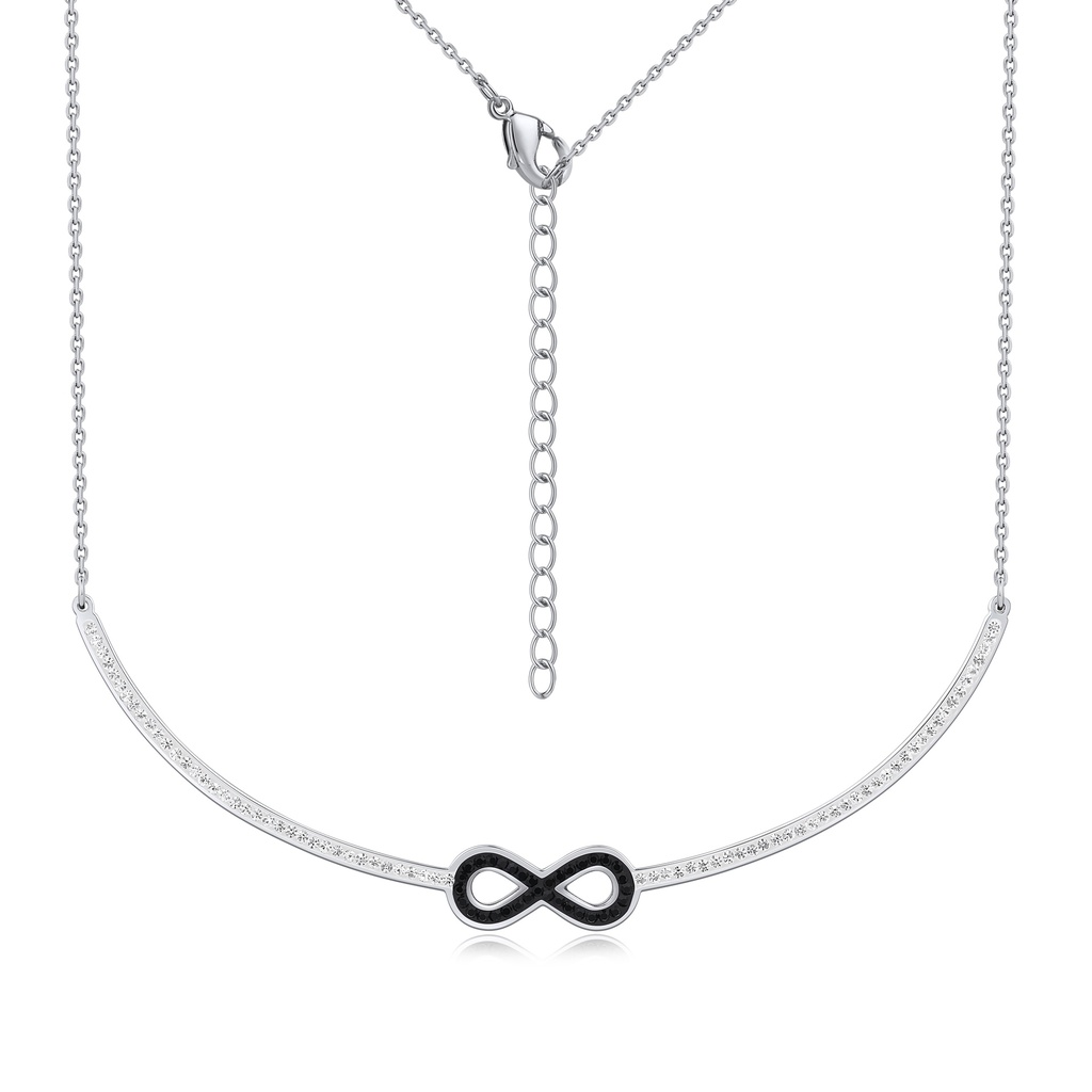 Stainless Steel Infinity Necklace with Black Crystal Accent