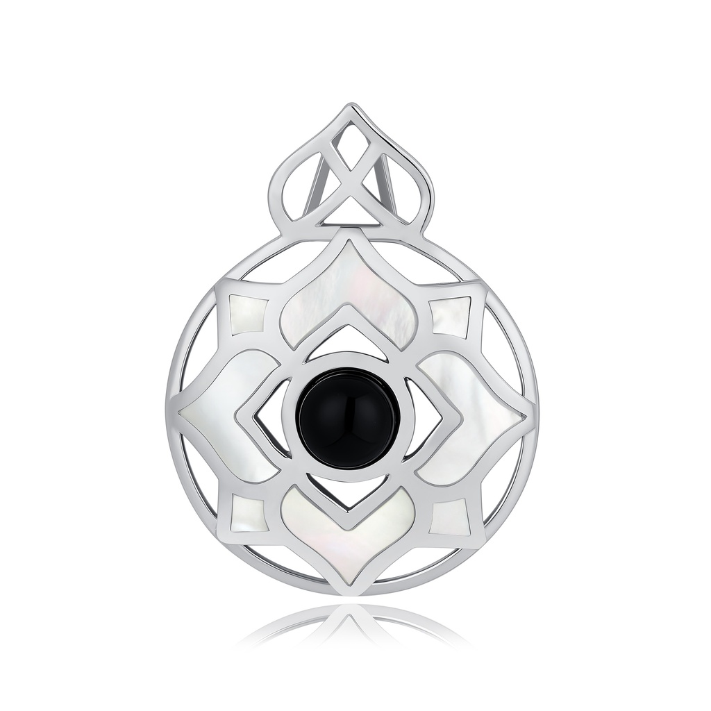 Stainless Steel Mandala Pendant with Black Onyx Centerpiece