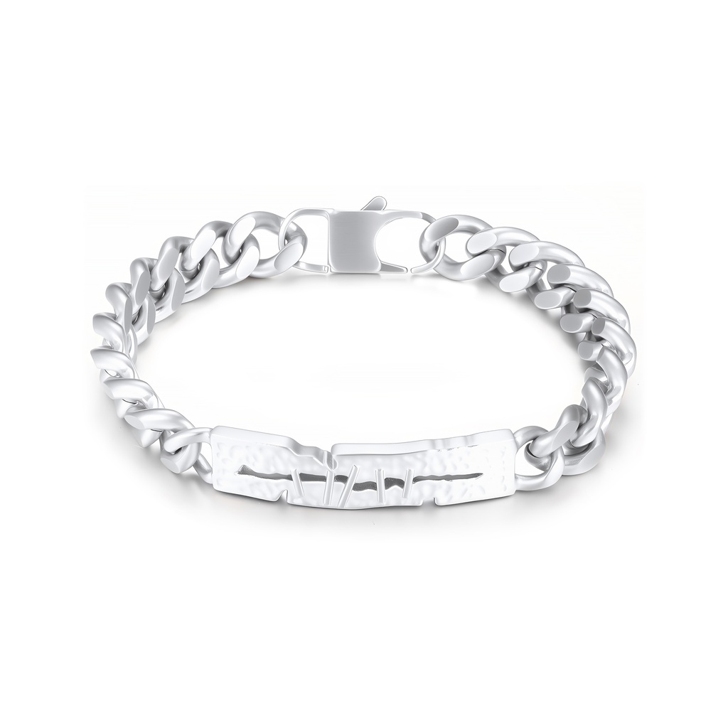 Stainless Steel Men’s Bracelet with Hammered Bar Detail