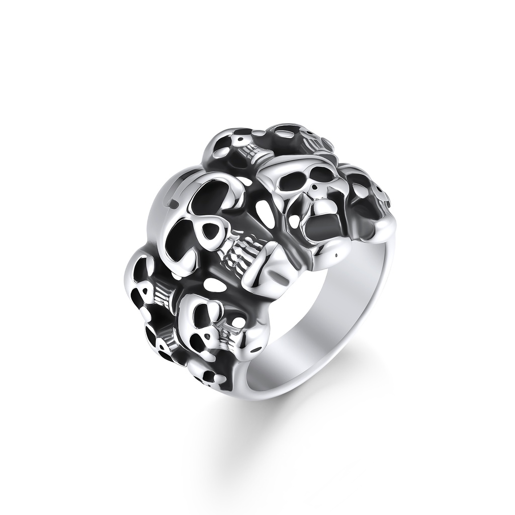 Stainless Steel Multi Skull Pattern Gothic Punk Statement Ring
