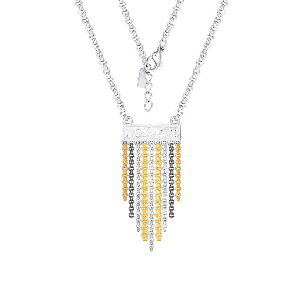 Stainless Steel Multi-Color Fringe Necklace with Crystal Accent Bar