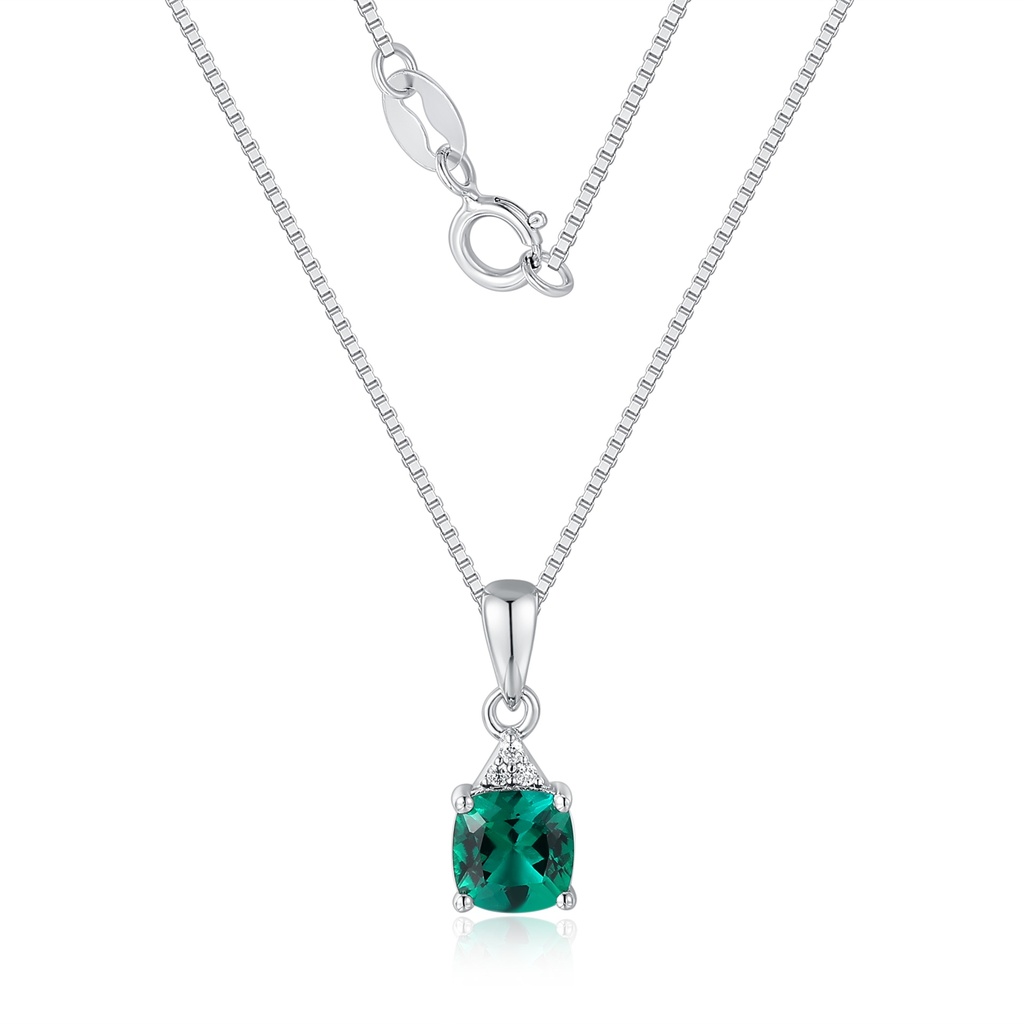 Stainless Steel Necklace with Green Gemstone and Sparkling Accents