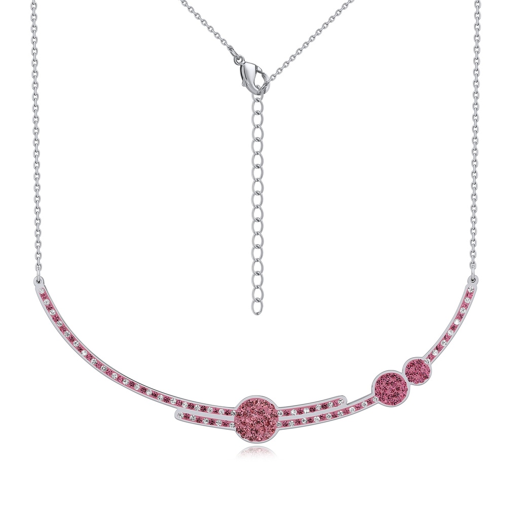 Stainless Steel Necklace with Pink Crystal Celestial Orbit Design