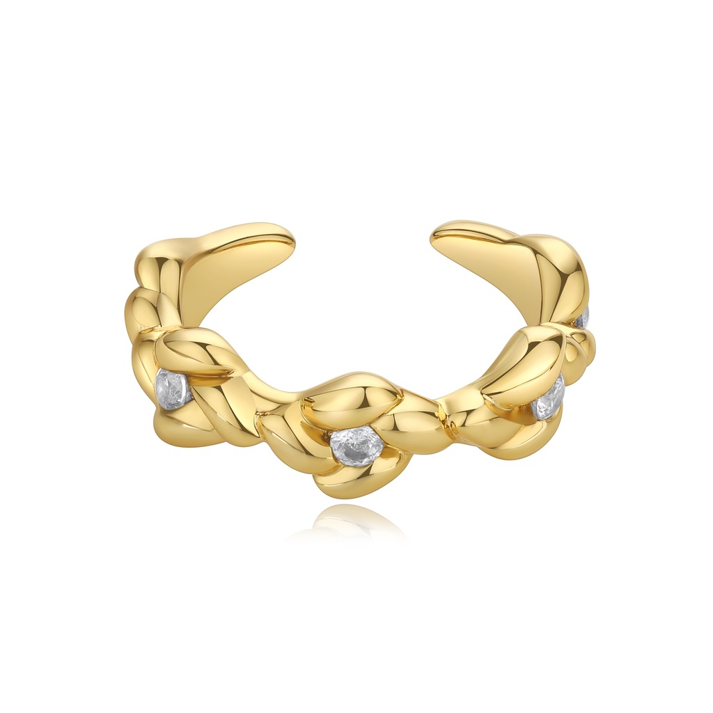 Braided Gold Band with Delicate Sparkling Crystal Inlays