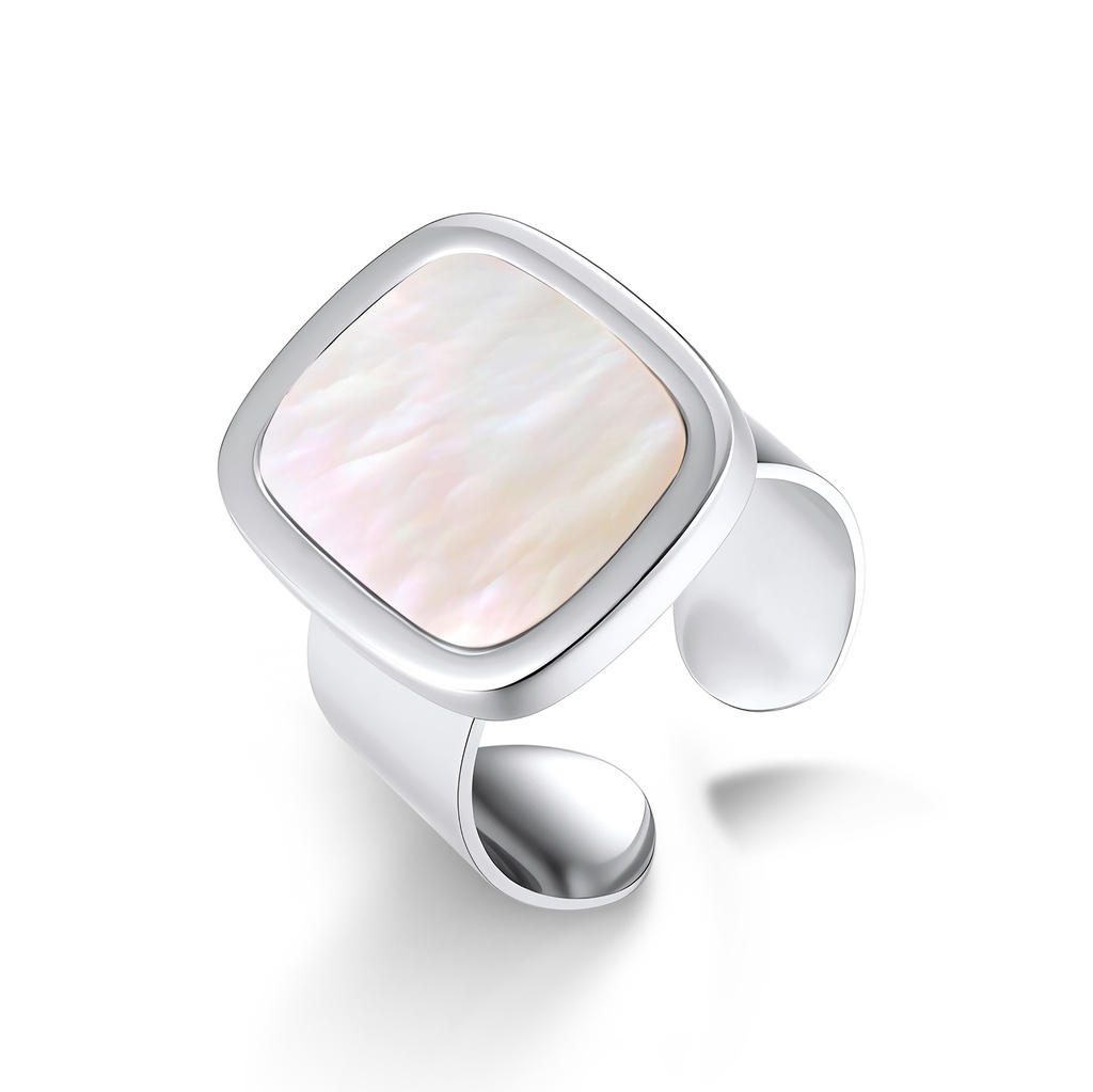 Stainless Steel Open Ring with Square Mother of Pearl