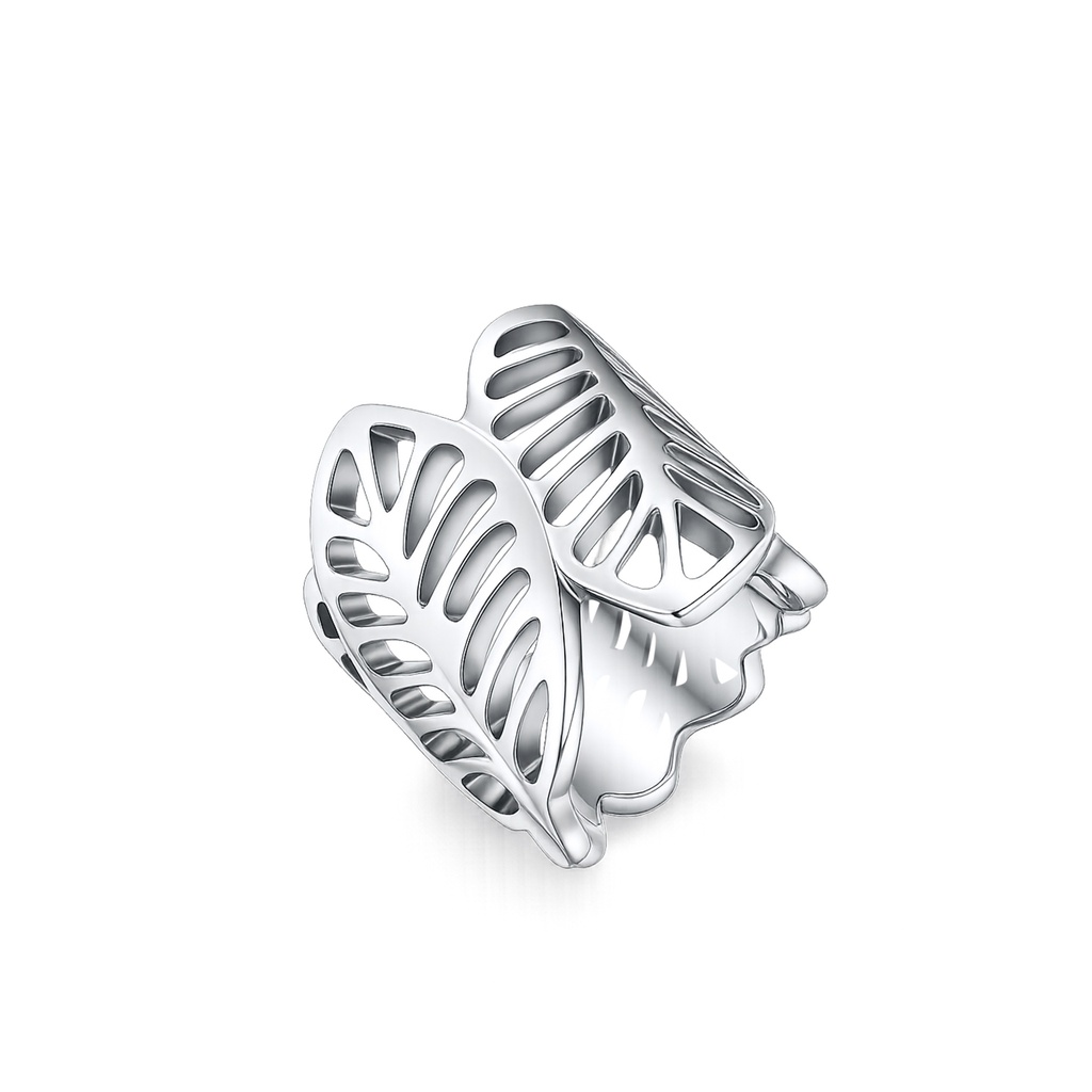 Stainless Steel Openwork Leaf Ring with Nature-Inspired Design