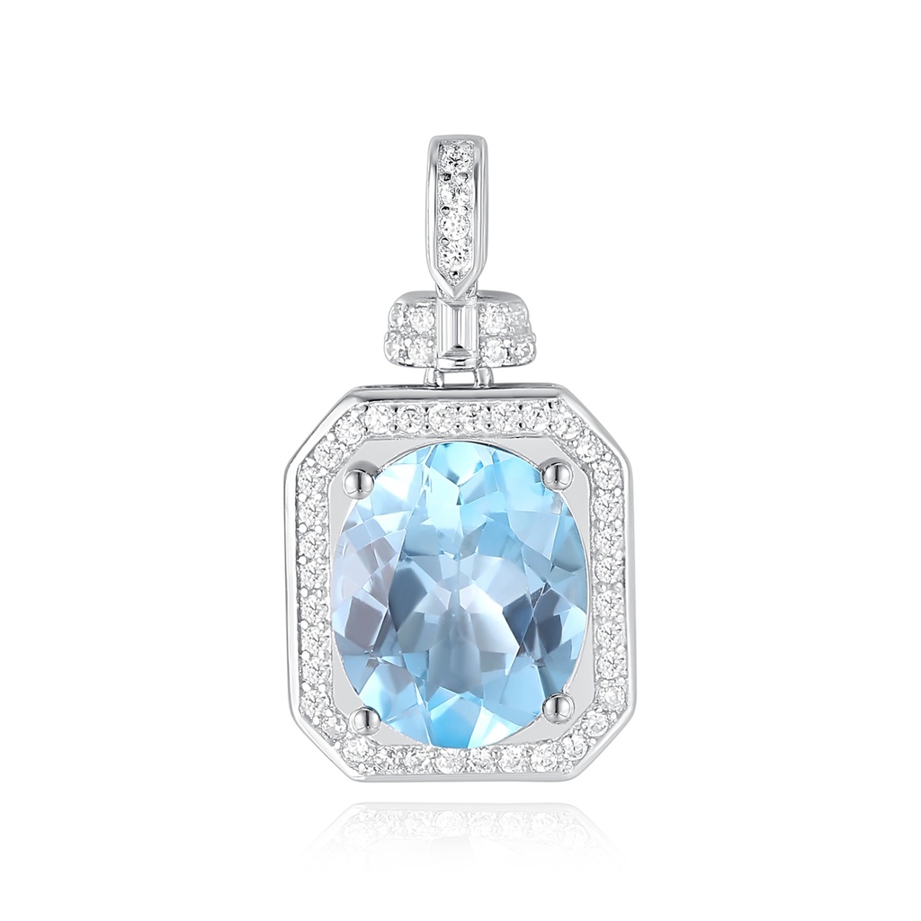 Stainless Steel Pendant with Oval Blue Stone and Crystals