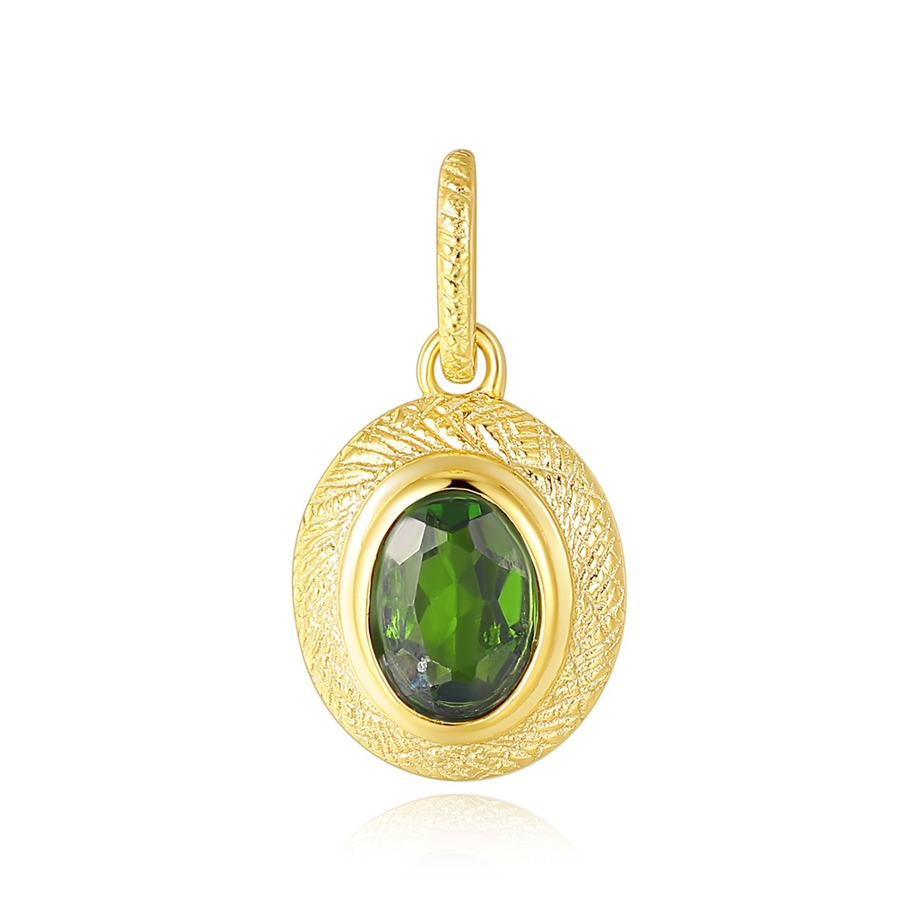 Stainless Steel Pendant with Oval Green Gem and Gold Finish