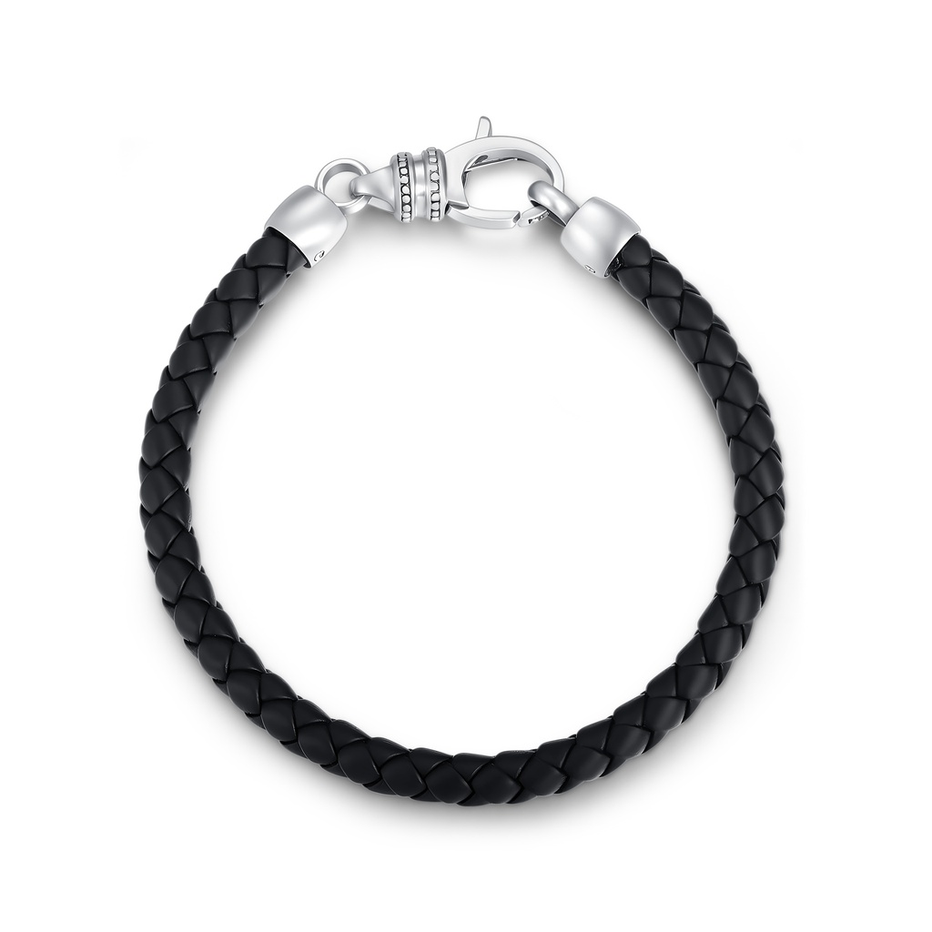 Braided Leather Bracelet with Stainless Steel Clasp for Men