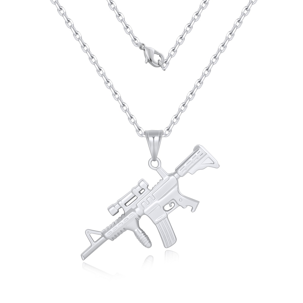 Stainless Steel Rifle Pendant Necklace for Bold Streetwear Statement