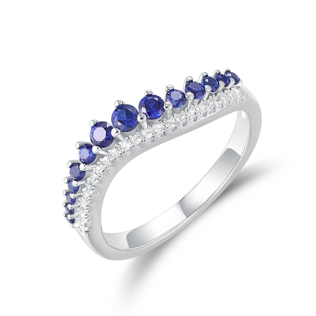 Stainless Steel Ring with Blue Sapphire and Clear Crystals