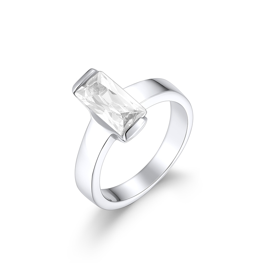 Stainless Steel Ring with Rectangular Clear Crystal Modern Elegance