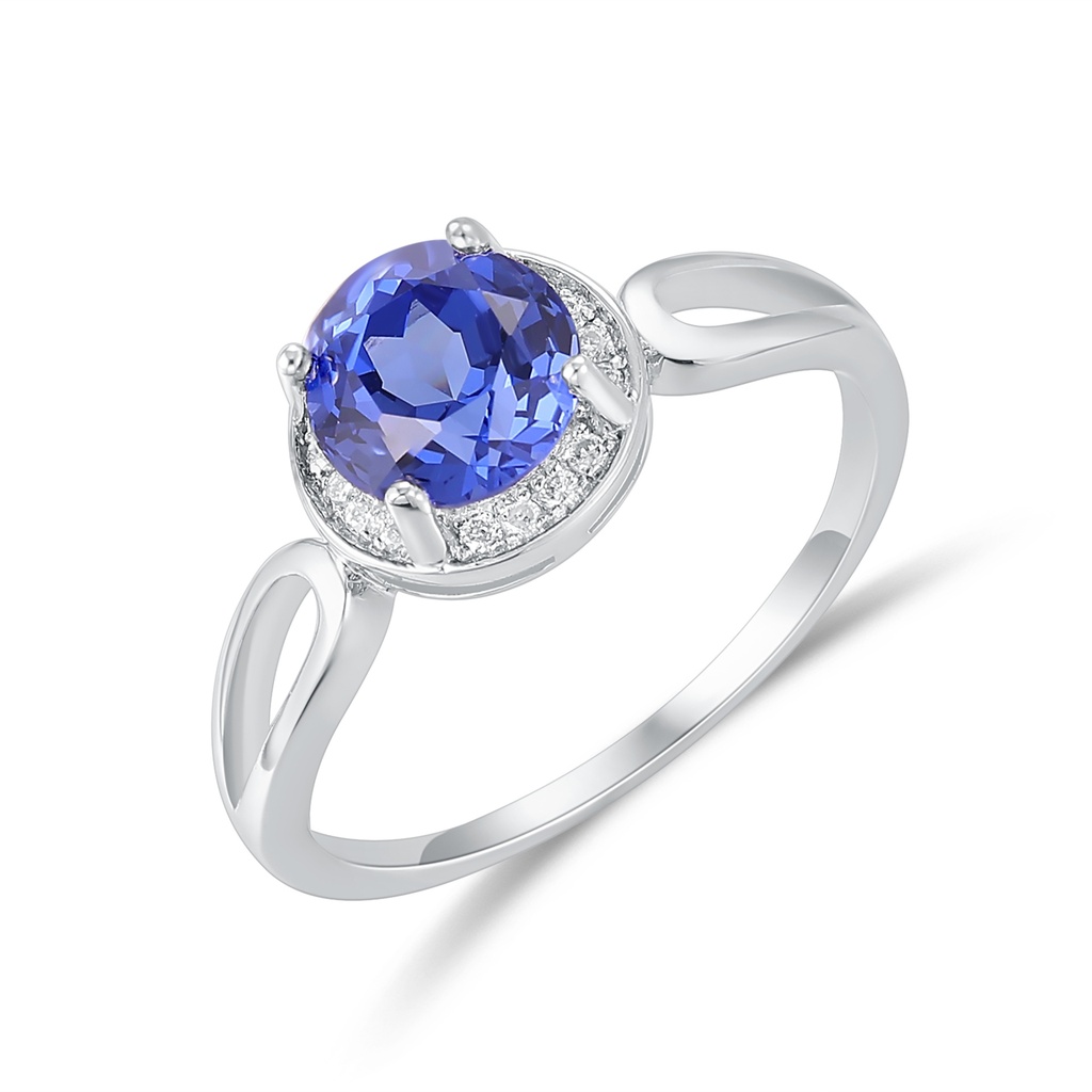 Stainless Steel Ring with Round Blue CZ and Swirl Shank