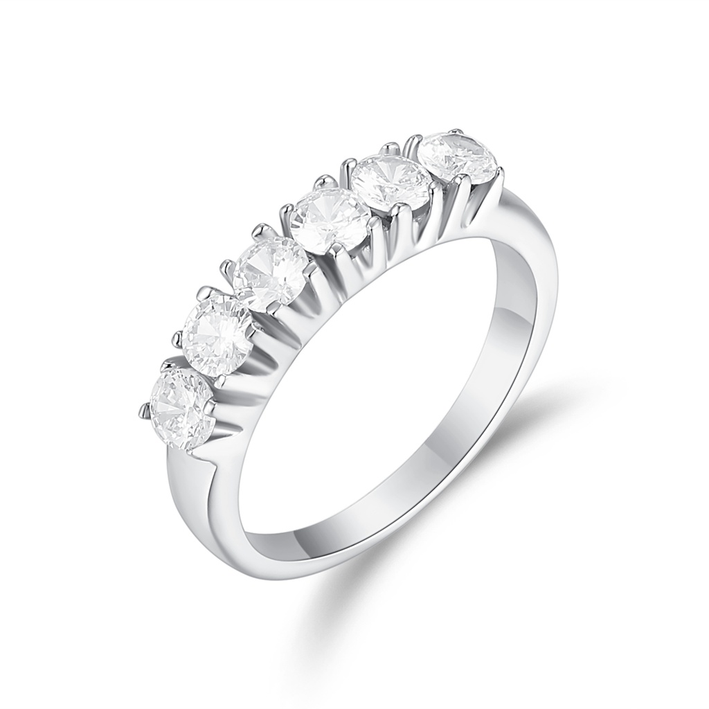 Stainless Steel Ring with Seven Round-Cut Sparkling White Stones