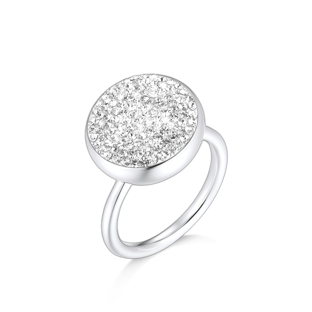 Stainless Steel Round Pave Crystal Ring with Elegant Modern Design