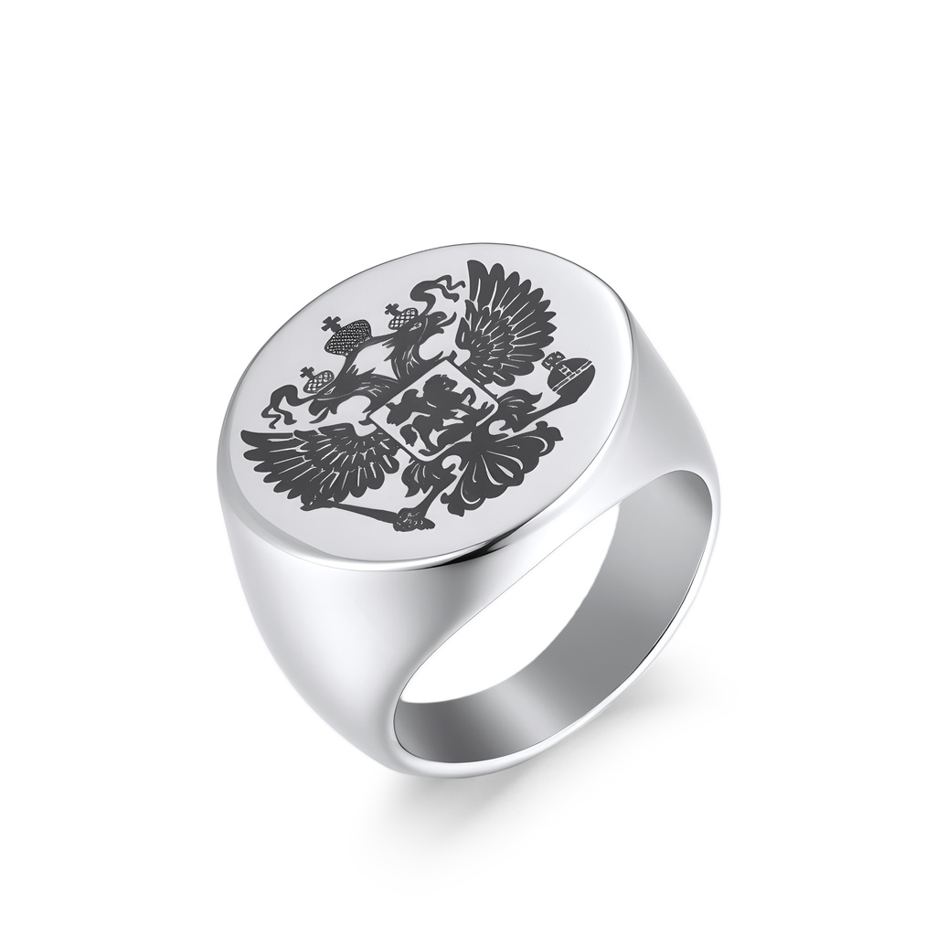 Stainless Steel Signet Ring with Double-Headed Eagle Engraving
