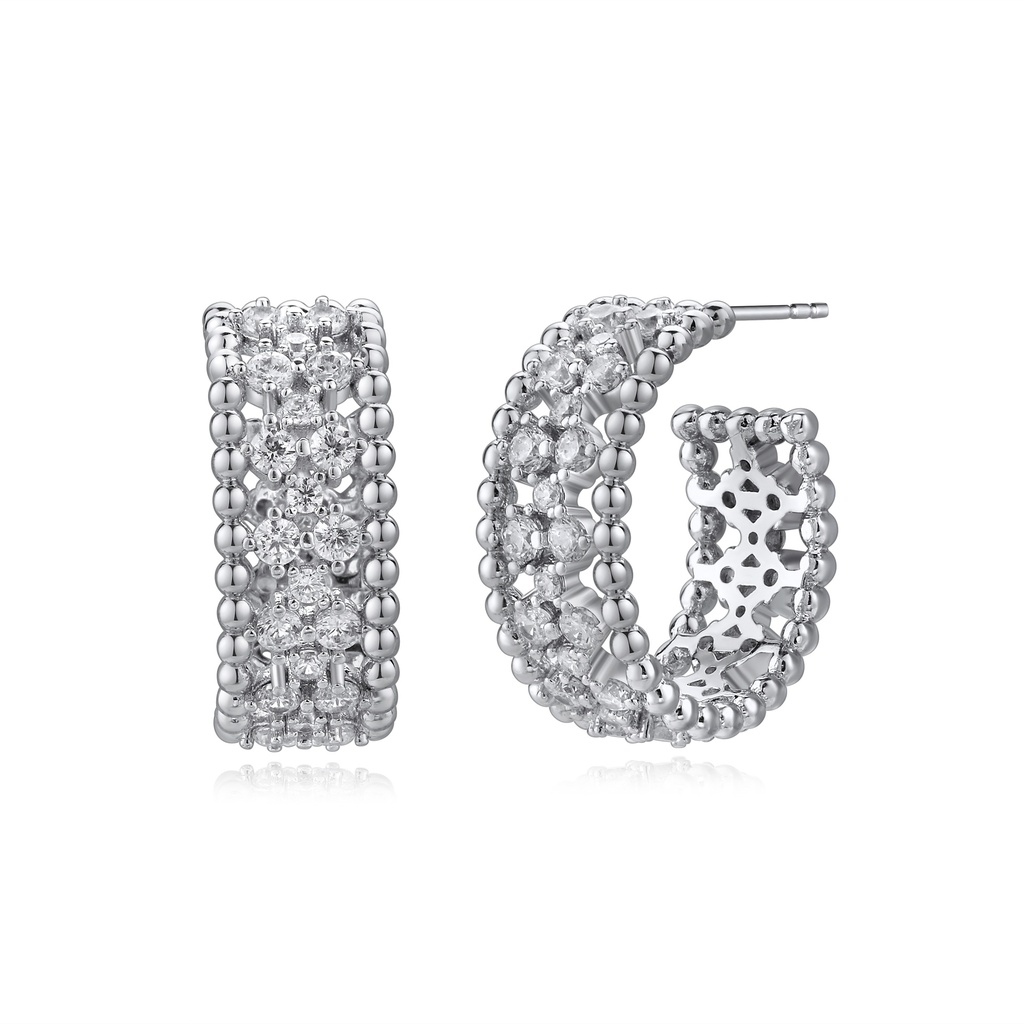 Brass Pave Crystal Hoop Earrings Bold Glam Statement Jewelry
