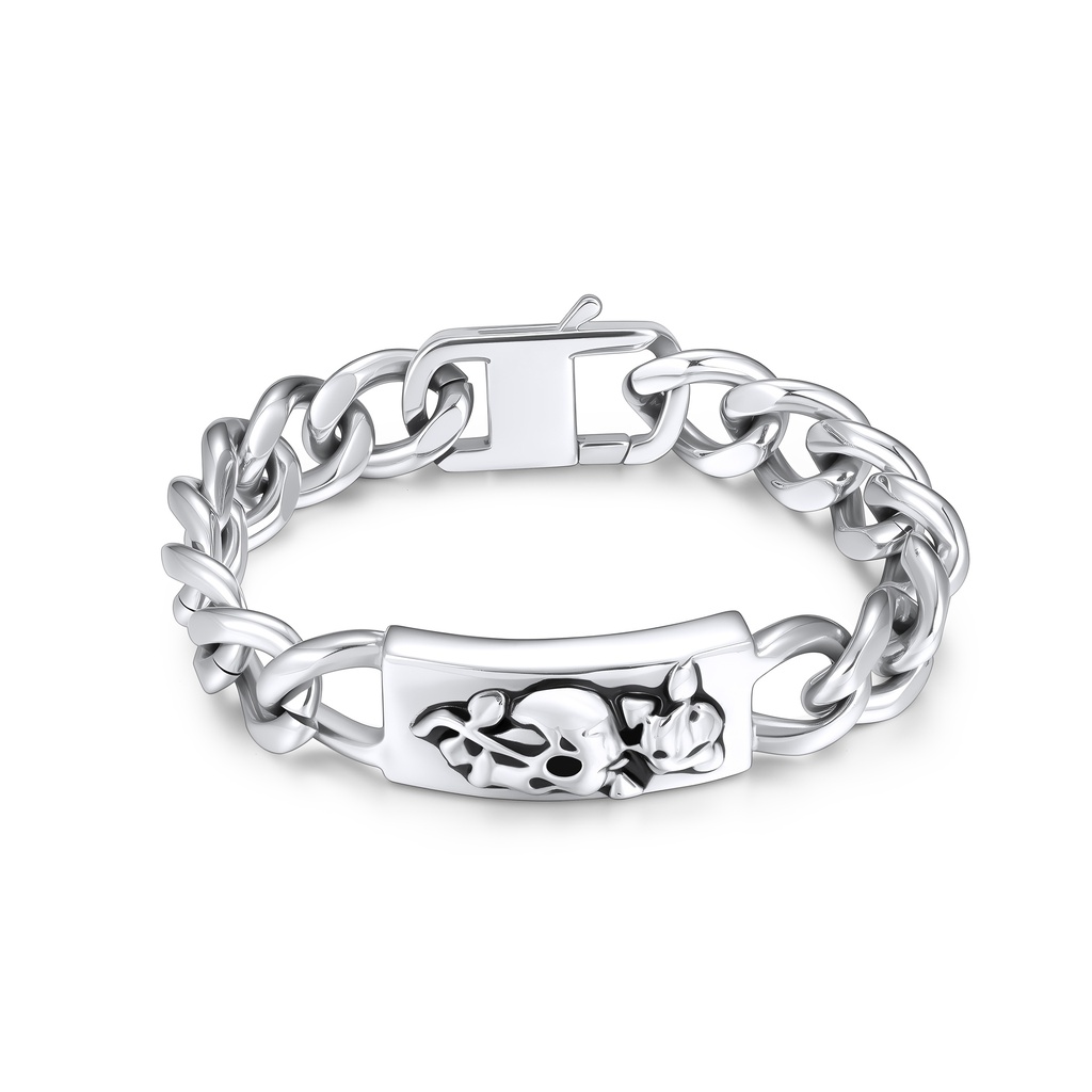 Stainless Steel Skull Link Bracelet with Bold Chain Design