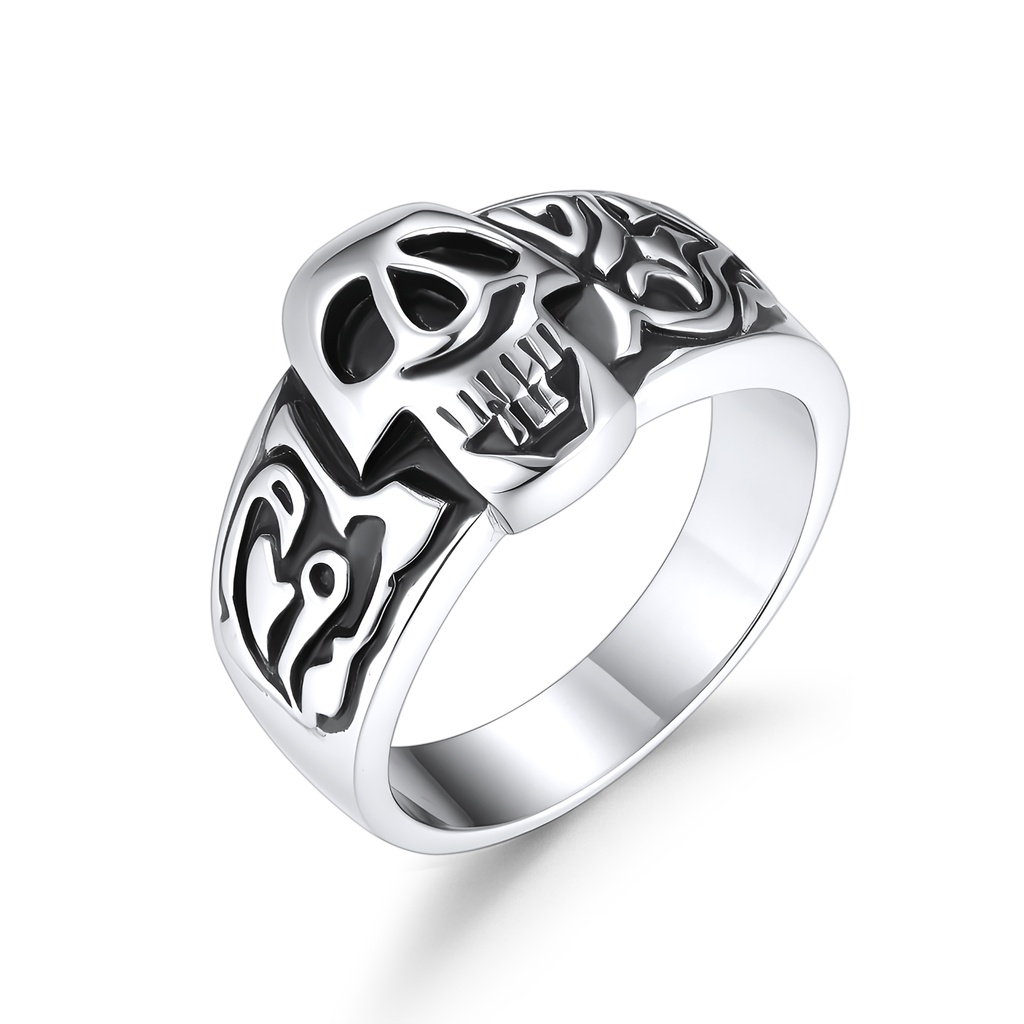 Stainless Steel Skull Ring with Tribal Pattern Gothic Design