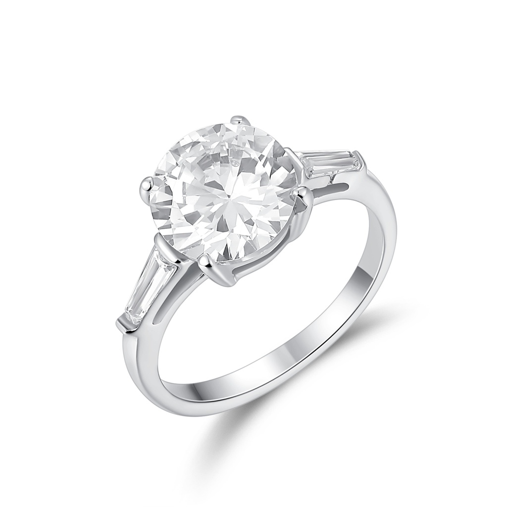 Stainless Steel Solitaire Ring with Tapered Side Cubic Zirconia