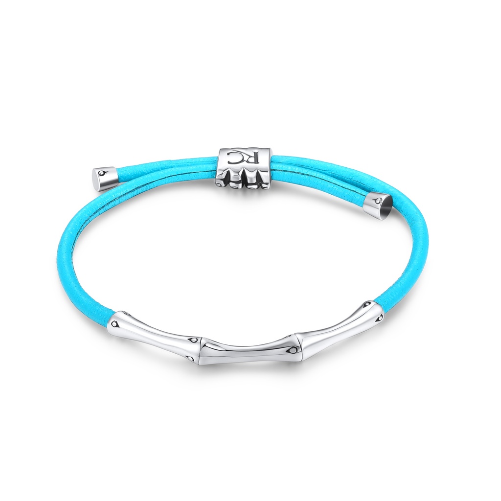 Bright Blue Rope Bracelet with Stainless Steel Bamboo Accents