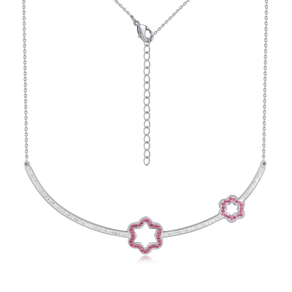Stainless Steel Star Flower Necklace with Pink Accents