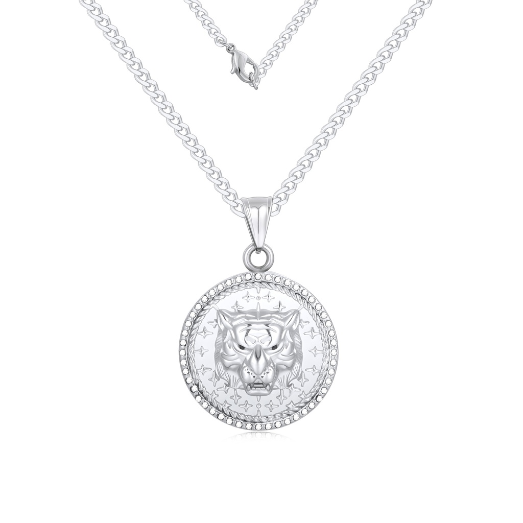 Stainless Steel Tiger Pendant Necklace with Star Pattern Design