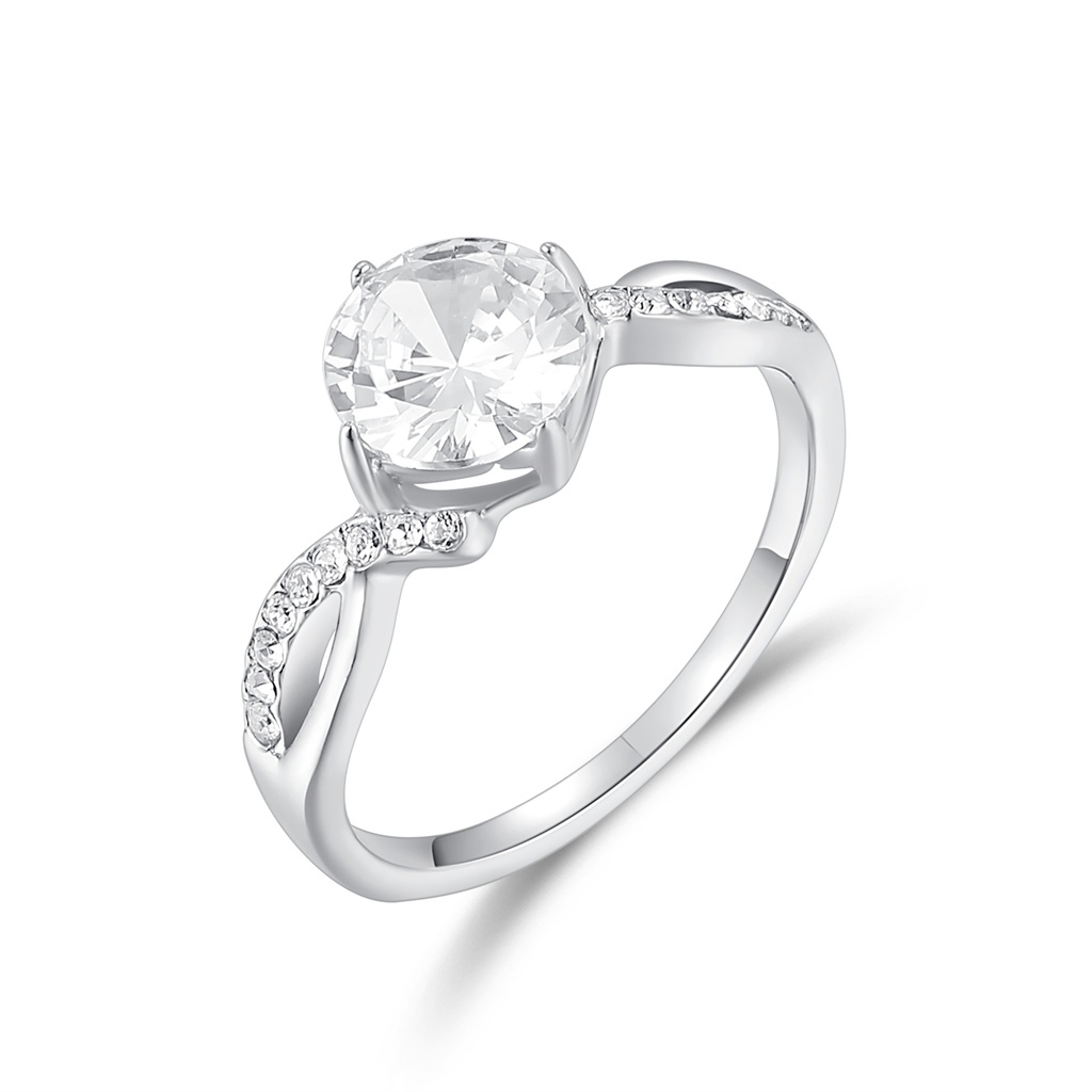 Stainless Steel Twisted Band Ring with Round Brilliant Center Stone