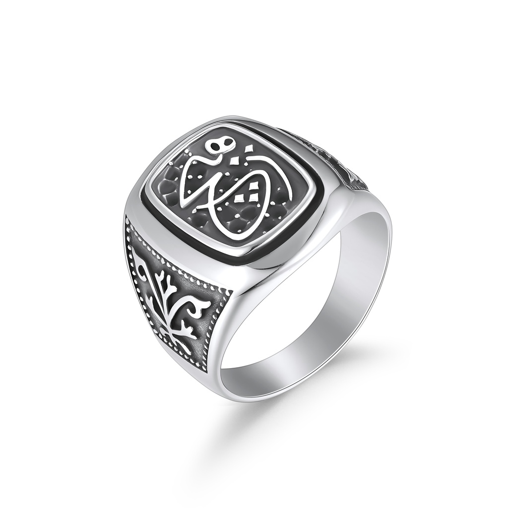 Stainless Steel Vintage Signet Ring with Artistic Symbol and Patterns