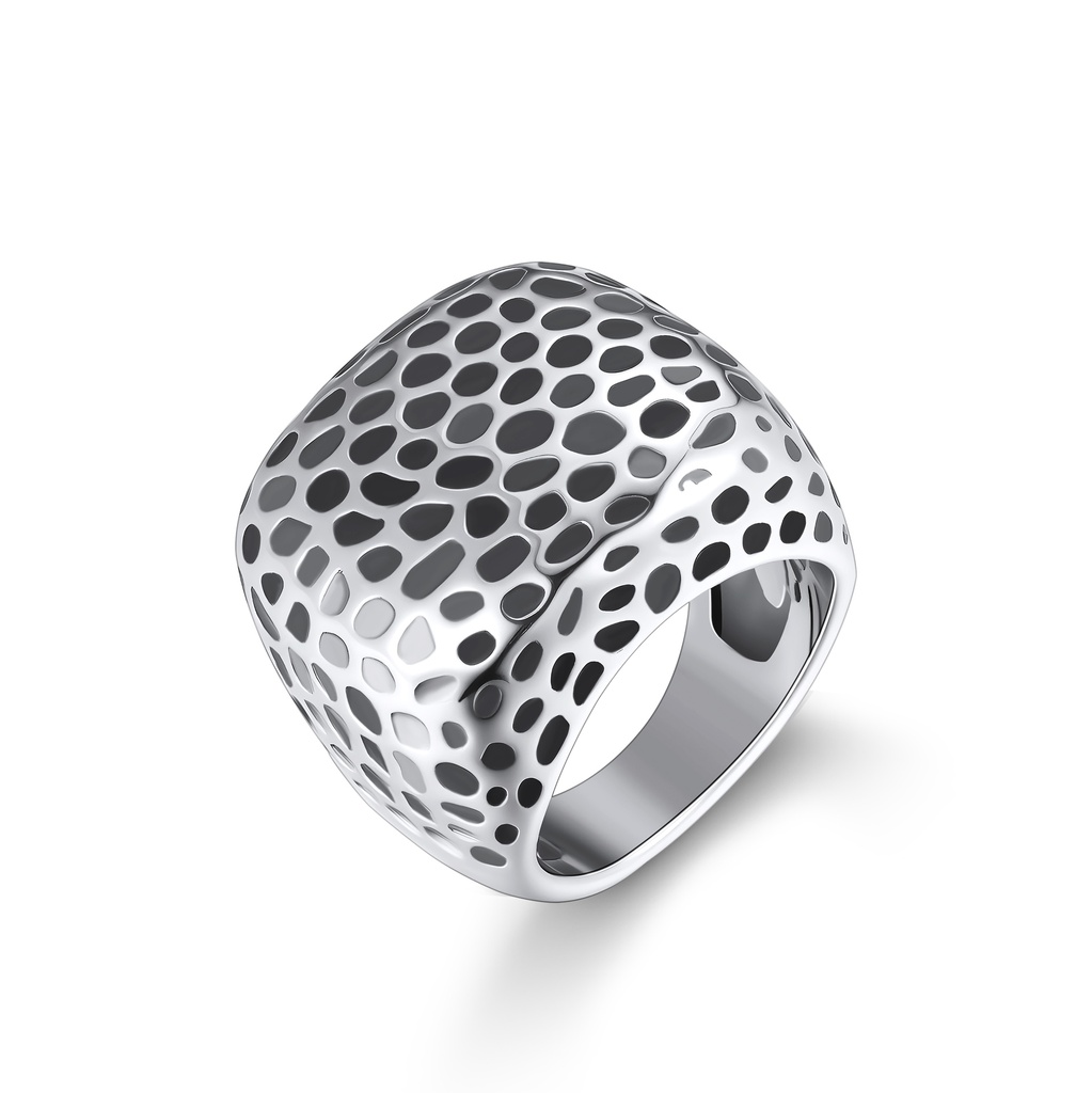 Stainless Steel Wide Band Ring with Modern Geometric Pattern