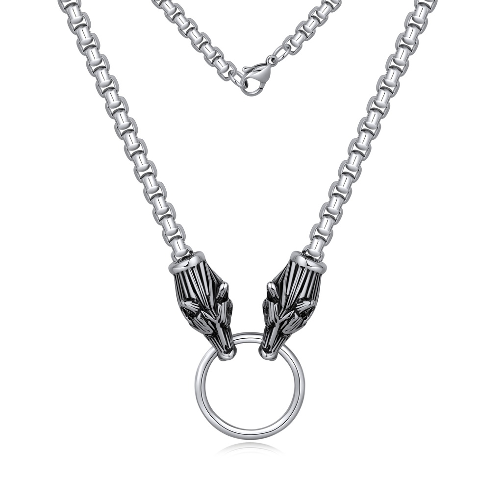 Stainless Steel Wolf Head Chain Necklace for Men Gothic Style