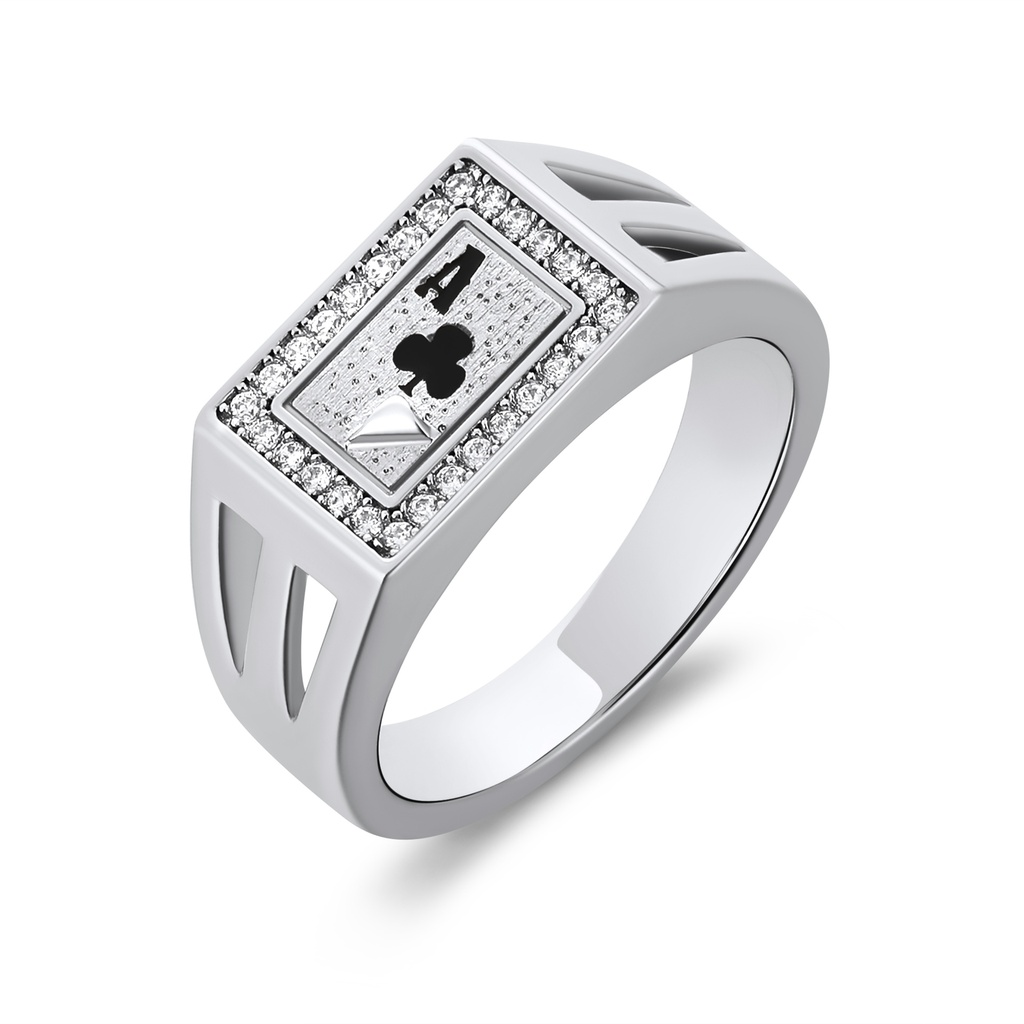 Stylish Ace of Clubs Ring with Dazzling Pave Crystal Border
