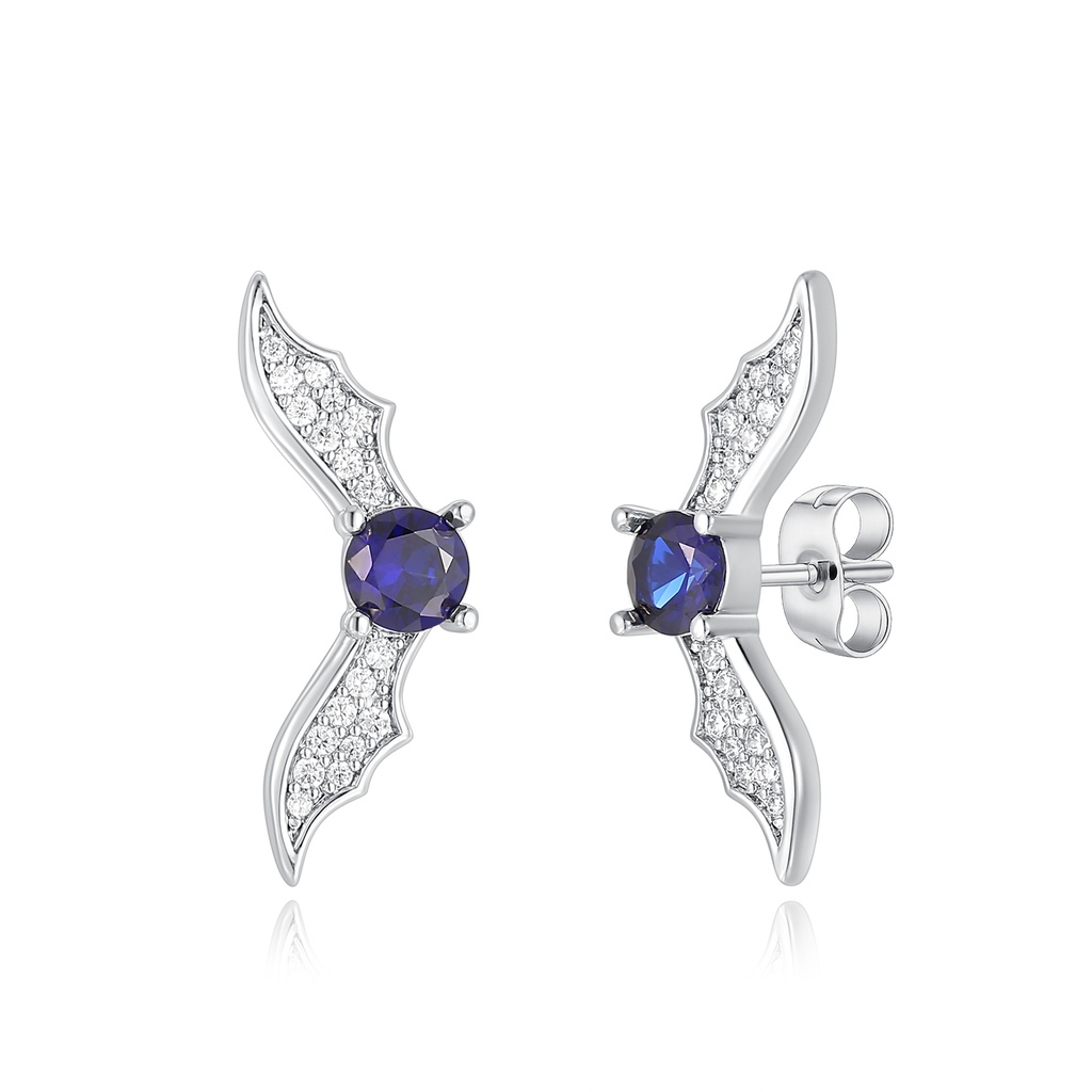 Stylish Bat Wing Stainless Steel Earrings with Blue Gem