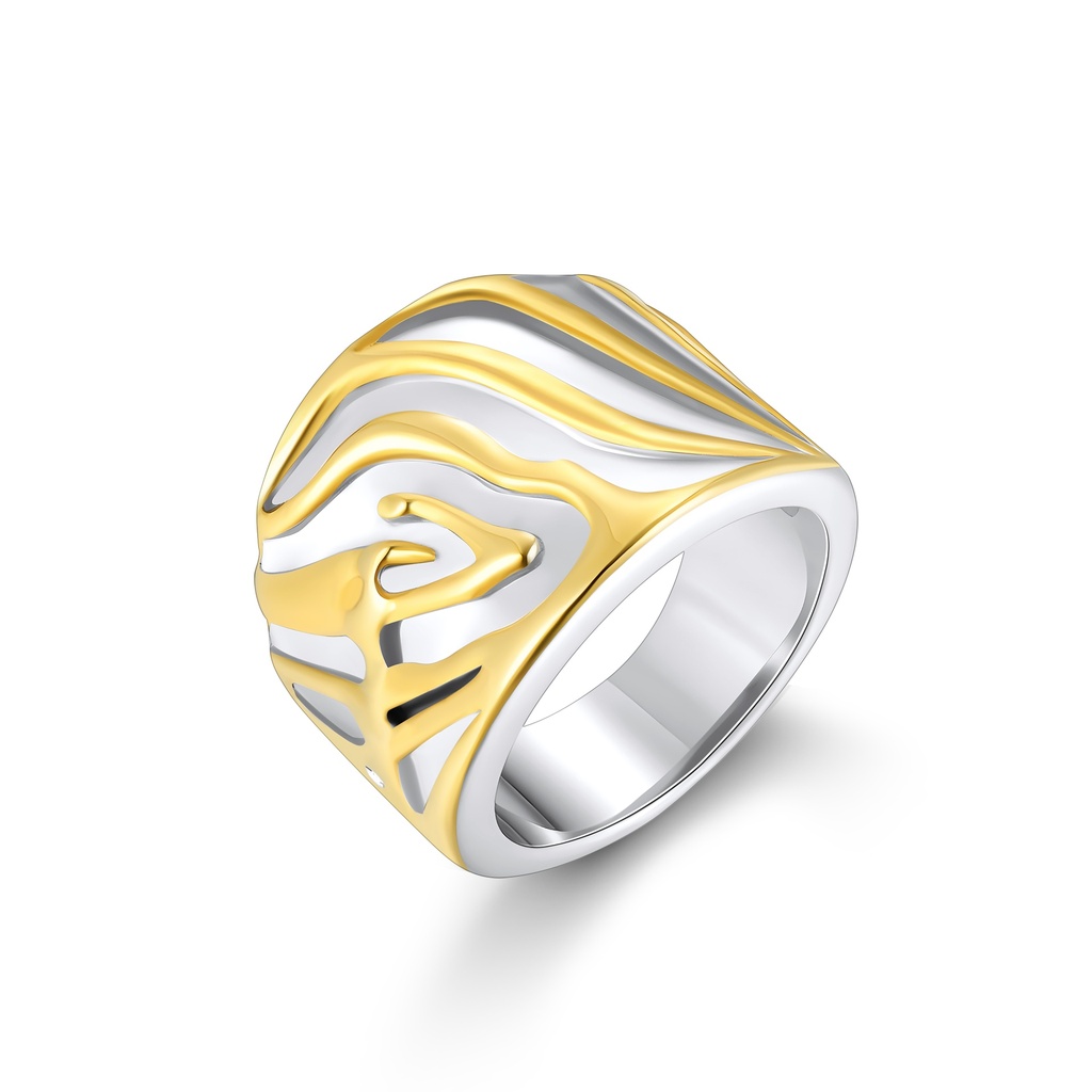 Stylish Gold and Silver Stainless Steel Ring with Abstract Patterns