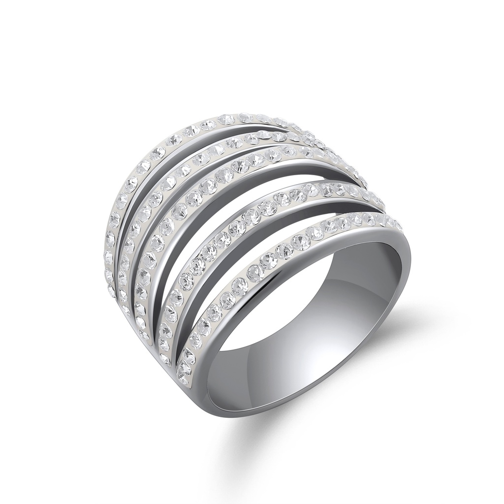 Stylish Silver Stainless Steel Multi-Band Ring with Crystal Embellishments