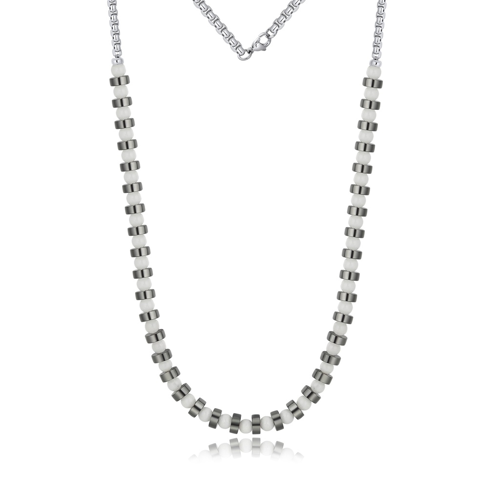 Brushed Matte Stainless Steel Beads Industrial Minimalist Chain Necklace