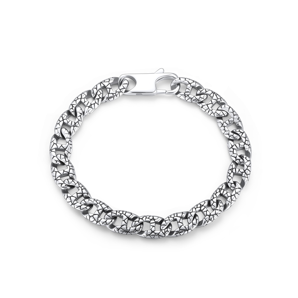 Stylish Stainless Steel Chain Bracelet with Unique Cracked Texture Finish