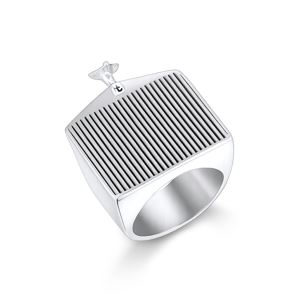 Stylish Stainless Steel Ring with Whale Tail and Stripe Design